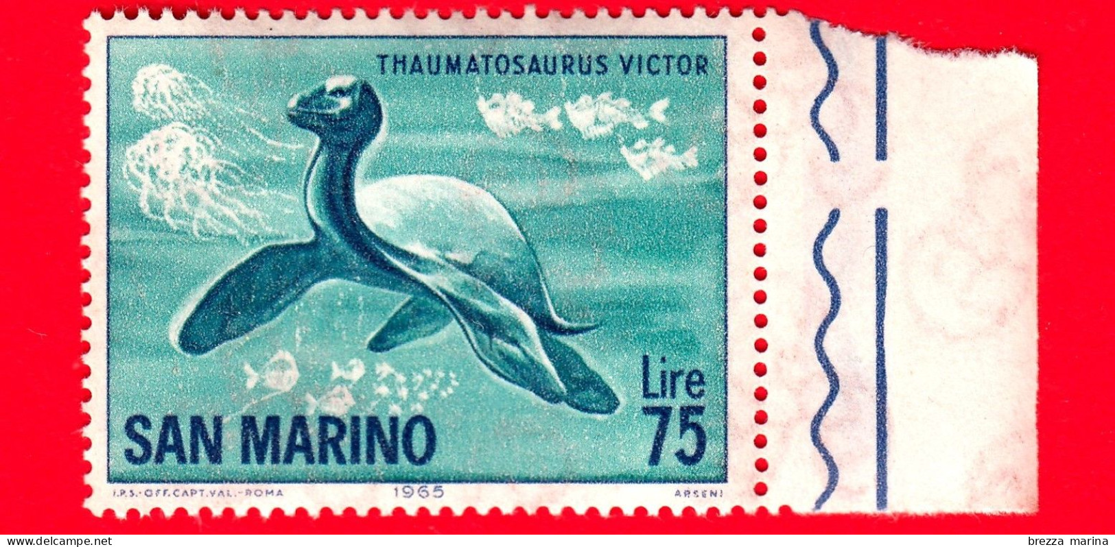 Nuovo - MNH - SAN MARINO - 1965 - Animali Preistorici - Thaumatosauro  - 75 L. - Ongebruikt