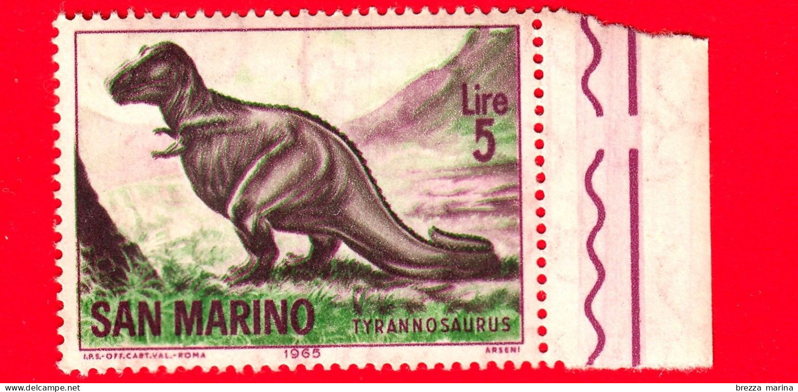 Nuovo - MNH - SAN MARINO - 1965 - Animali Preistorici - Tirannosauro - 5 L. - Neufs