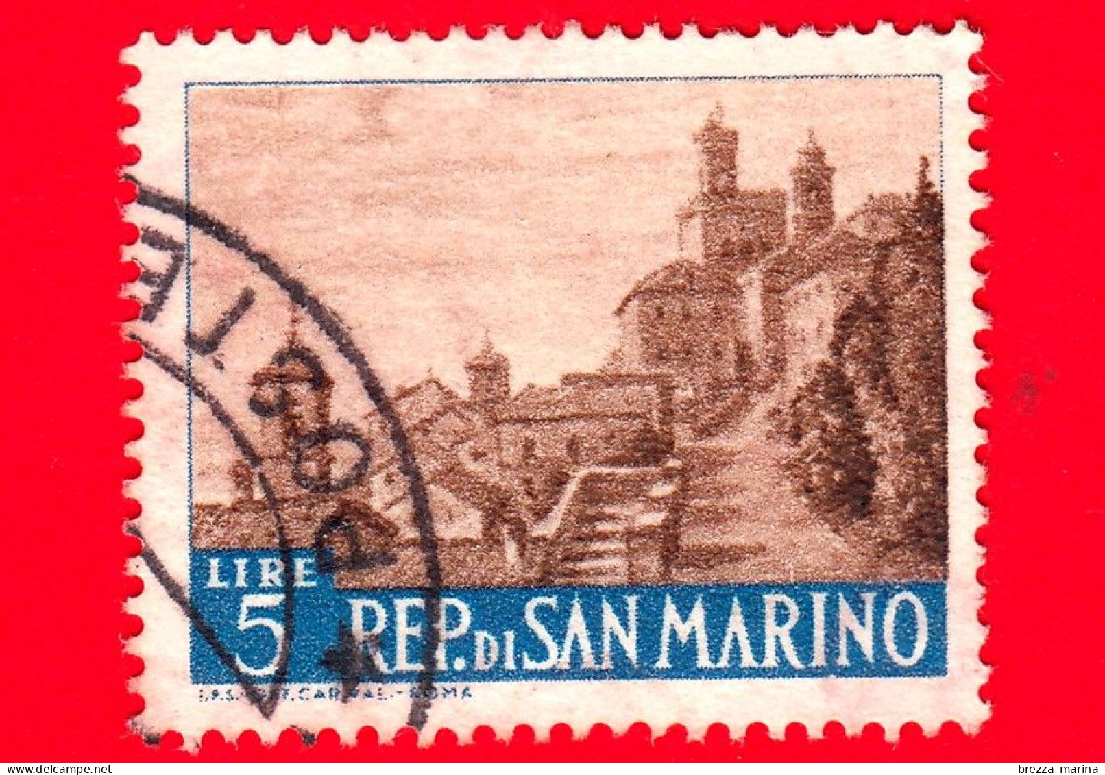 SAN MARINO - Usato - 1966 - Veduta Di San Marino - Viale Dell'ospedale - 5 L. - Used Stamps