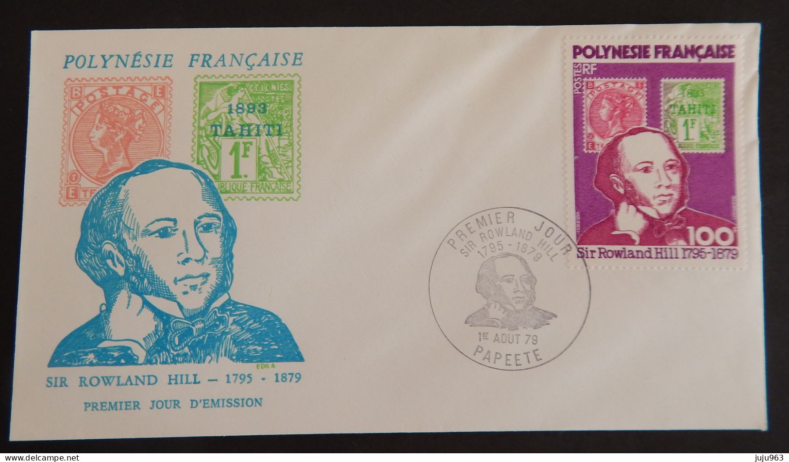 POLYNESIE FDC YT  141 " SIR ROWLAND HILL" ANNEE 1979 RABAT COLLE AU VERSO - FDC