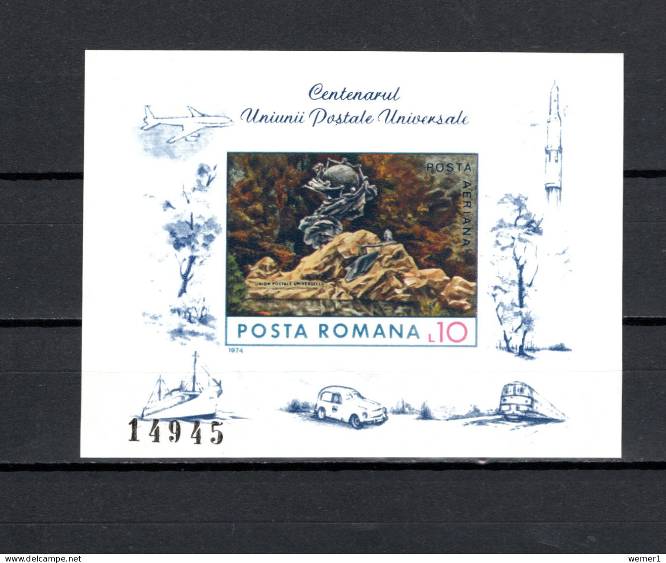 Romania 1974 Space, UPU Centenary S/s Imperf. MNH -scarce- - Europa