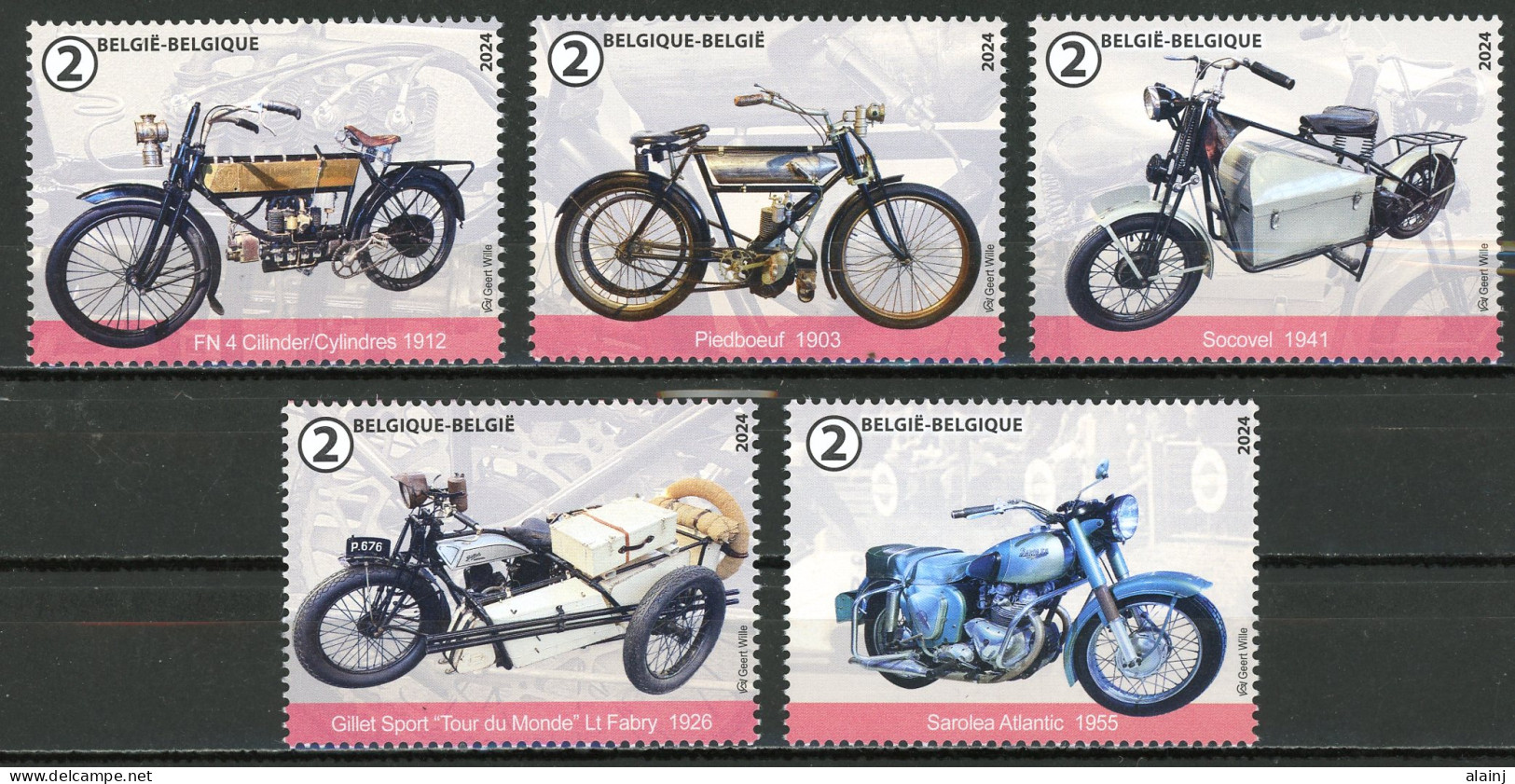 BE   5202 - 5206   XX    2024  ---    Motos Emblématiques De Belgique  --  Timbres Du Bloc BL326 - Neufs