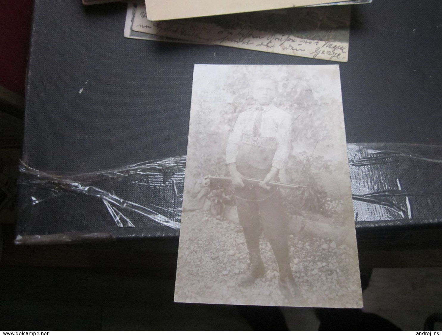 A Boy With A Rifle In Uniform Old Photo Postcards - Autres & Non Classés