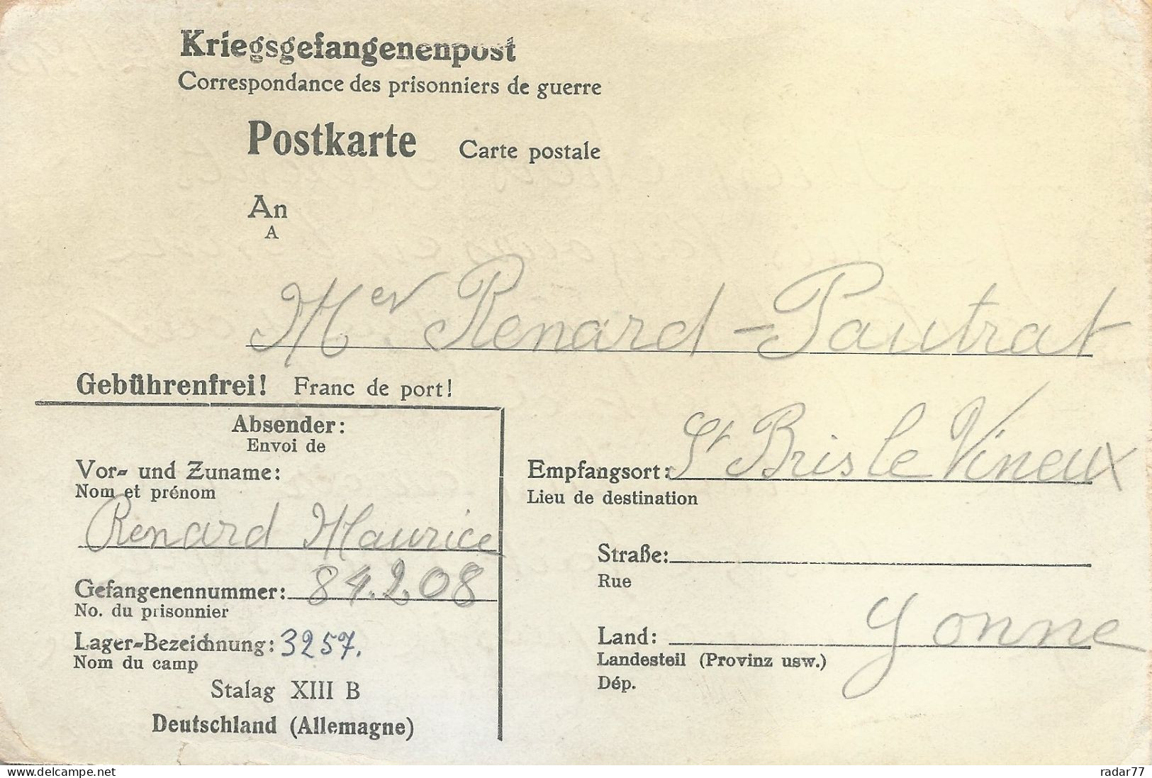 Carte Correspondance Des Prisonniers De Guerre - 1940 - Stalag XIII B - 2. Weltkrieg 1939-1945