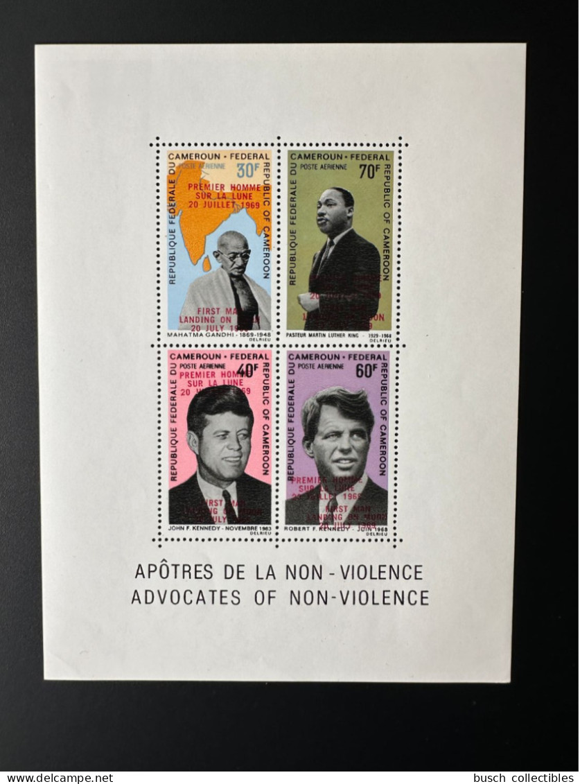 Cameroun Cameroon Kamerun 1969 Mi. Bl. 7 Apôtres Non-violence Premier Homme Lune Gandhi Kennedy Luther King Overprint - Camerun (1960-...)