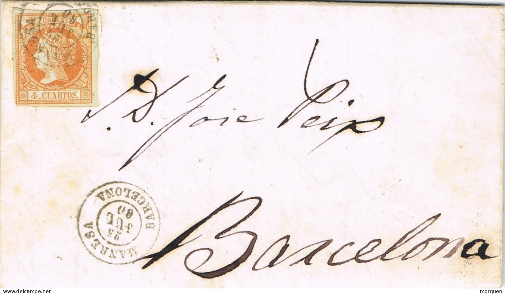 54844. Carta Entera MANRESA (Barcelona) 1860, 4 Cuartos Num 52 - Storia Postale