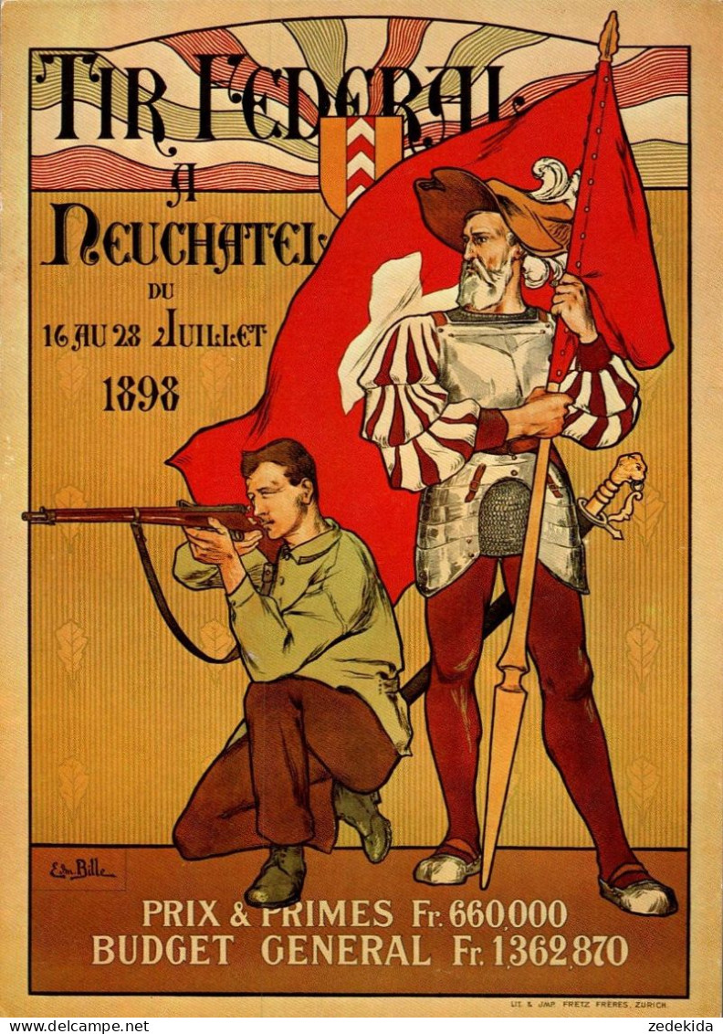 H1349 - TOP Neuchâtel Neuenburg - Edmond Bille Plakat - Werbekarte Werbung - Biregg - Neuchâtel