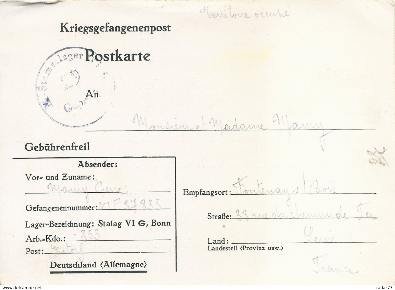 Carte Correspondance Des Prisonniers De Guerre - 1942 - Stalag VI G - 2. Weltkrieg 1939-1945