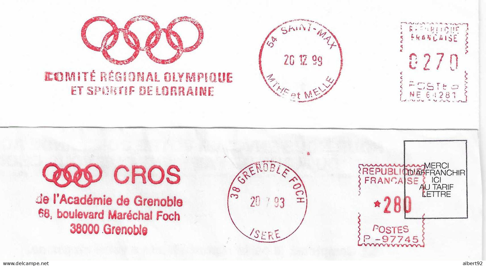 1993 2 EMA "Comité Régional Olympique Et Sportif" De L'Académie De Grenoble Et De Lorraine (n° P 97745 / NE 64281) - Autres & Non Classés