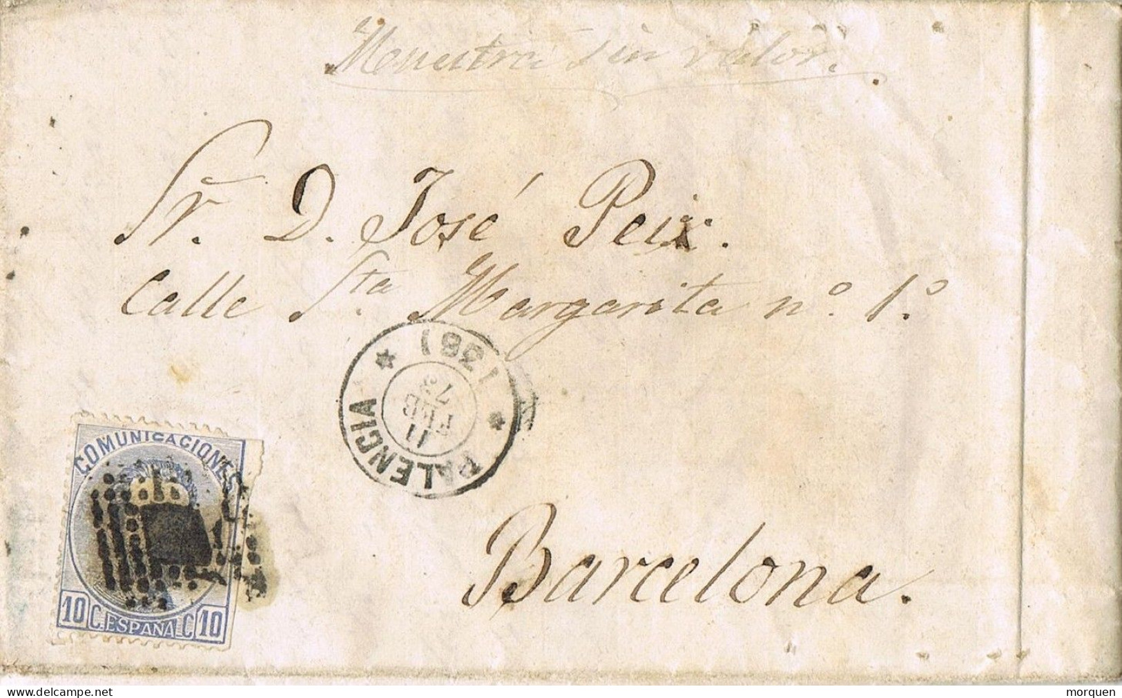 54845. Carta Entera PALENCIA 1873, Muestras Sin Valor. Fechador Y Rombo De Puntos Con Rombo - Brieven En Documenten