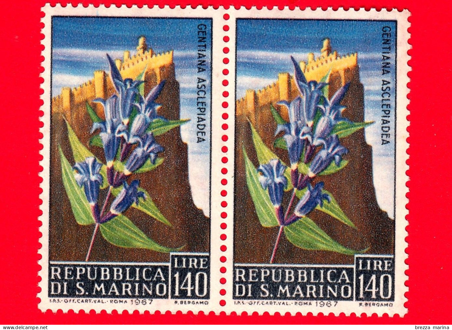 Nuovo - MNH - SAN MARINO - 1967 - Fiori - 3ª Emissione - Gentiana Asclepiadea - 140 - Neufs