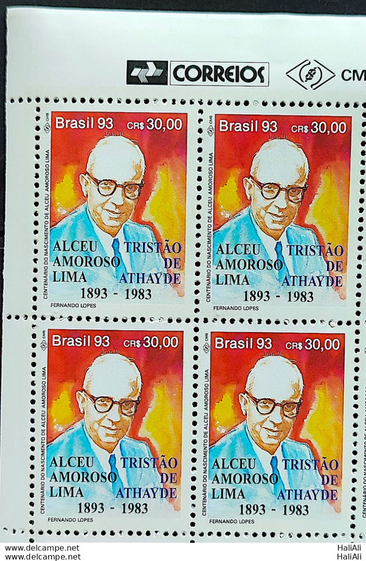 C 1870 Brazil Stamp Book Day Literature Tristao De Atayde 1993 Block Of 4 Vignette Correios - Neufs