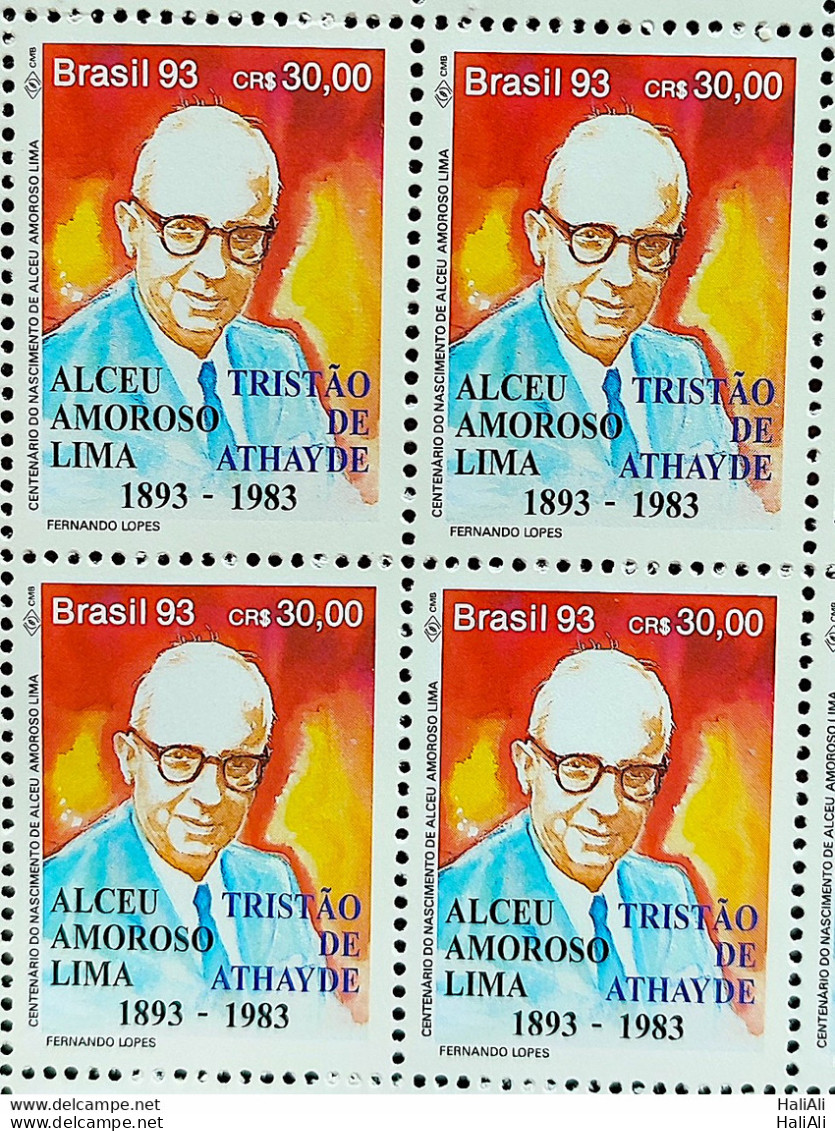 C 1870 Brazil Stamp Book Day Literature Tristao De Atayde 1993 Block Of 4 - Neufs