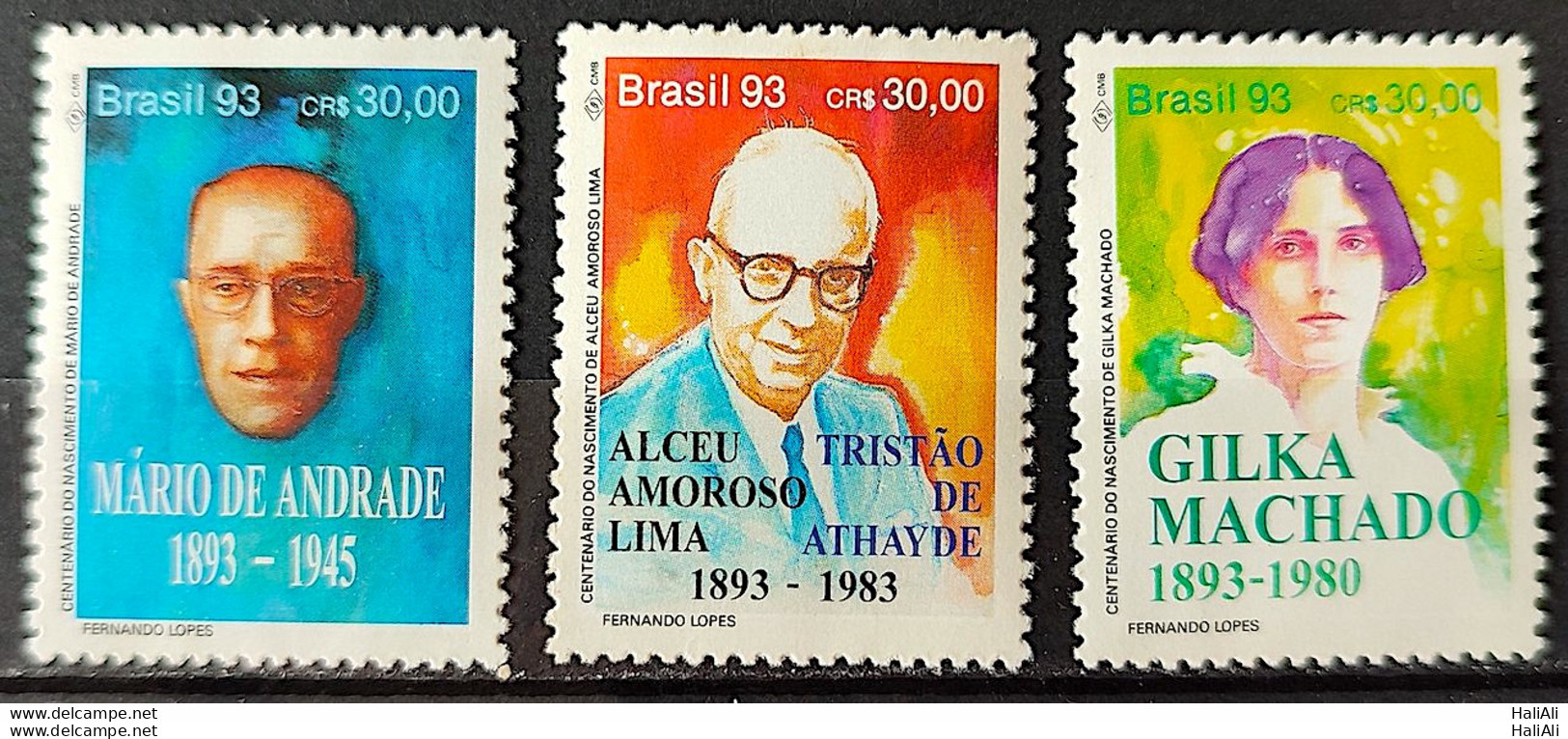 C 1869 Brazil Stamp Book Day Literature Mario De Andrade Tristao De Athaide Gilka Machado 1993 Complete Series - Neufs