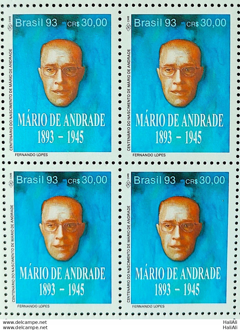 C 1869 Brazil Stamp Book Day Literature Mario De Andrade 1993 Block Of 4 - Neufs