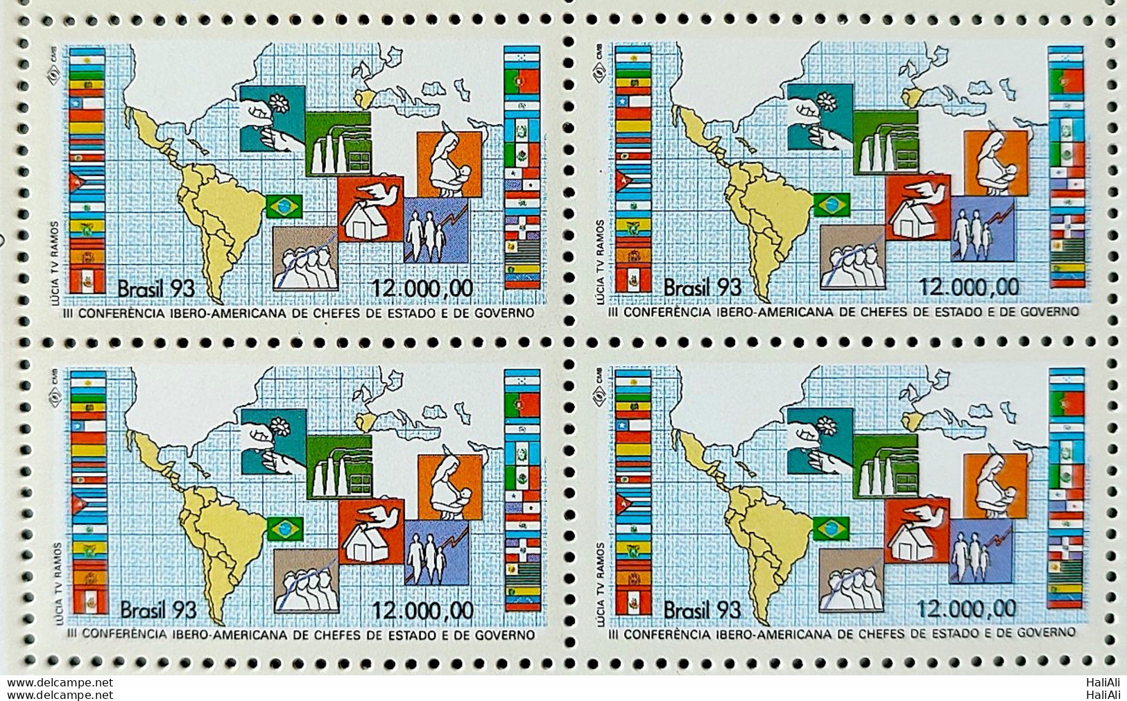 C 1842 Brazil Stamp Ibero Conference American Chief State Flag Map 1993 Block Of 4 - Unused Stamps