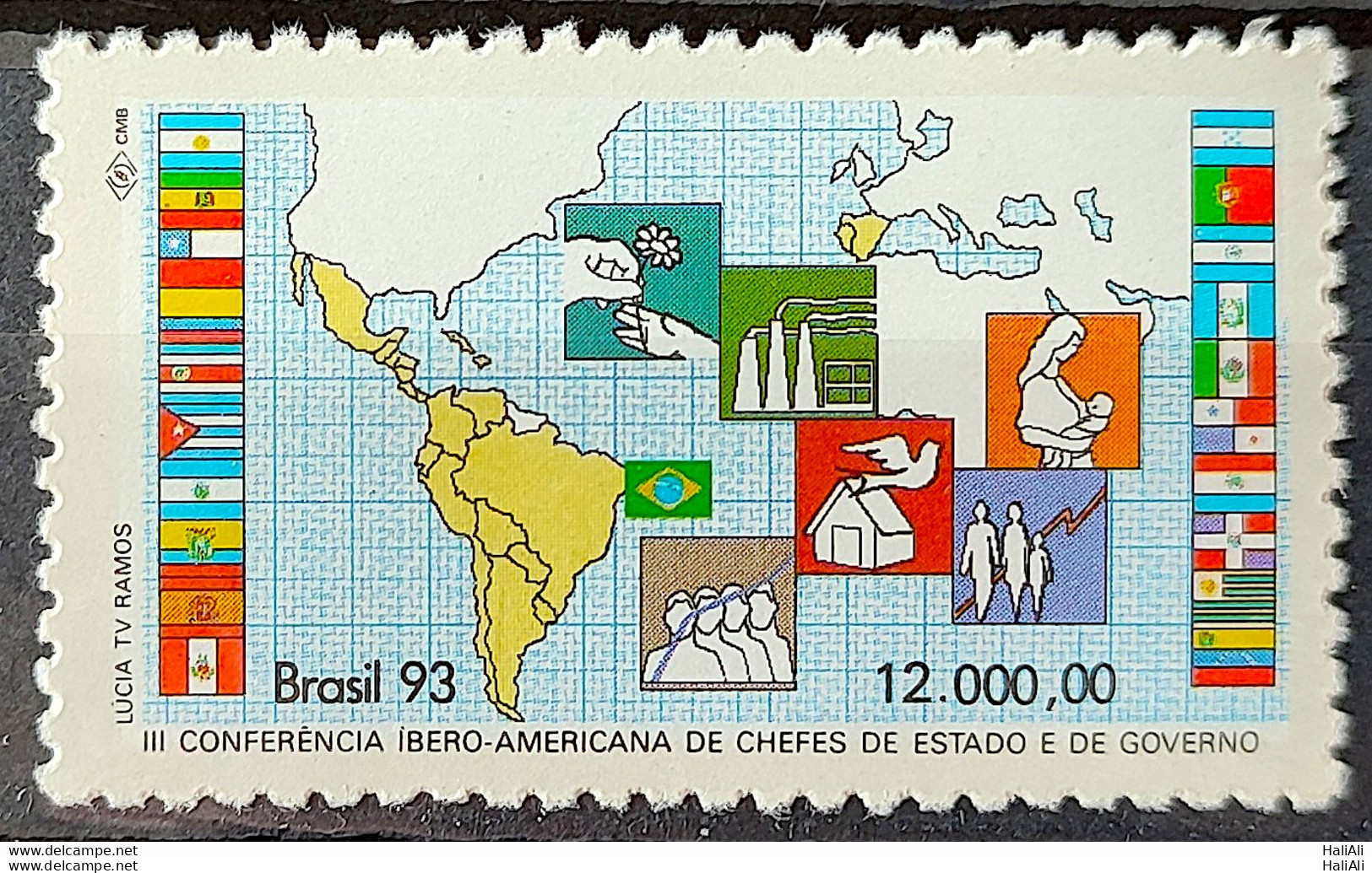 C 1842 Brazil Stamp Ibero Conference American Chief State Flag Map 1993 - Ungebraucht