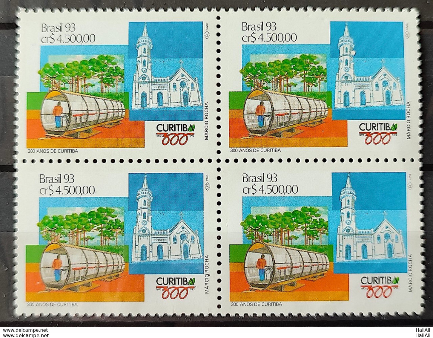 C 1833 Brazil Stamp 300 Year City Of Curitiba Urban Transport Church 1993 Block Of 4 - Unused Stamps