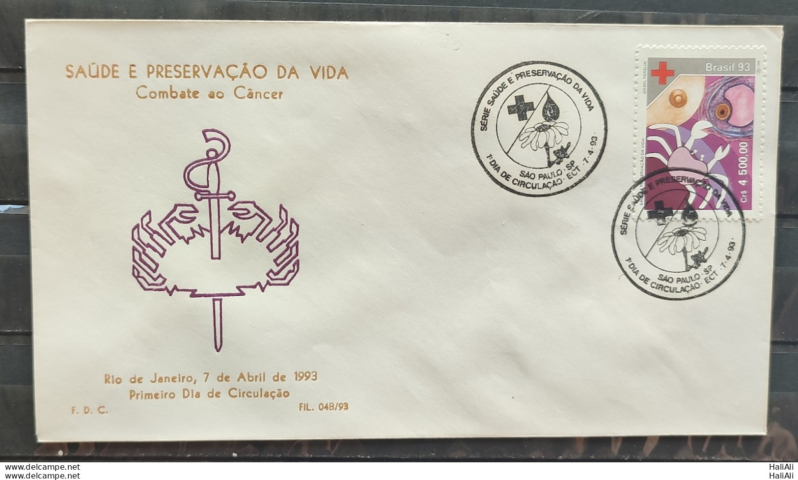 Brazil Envelope PVT FIL 04B 1993 Saude Fighting Cancer CBC SP - FDC