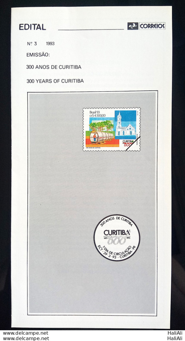 Brazil Brochure Edital 1993 03 Birthday Of Curitiba City Church Without Stamp - Cartas & Documentos
