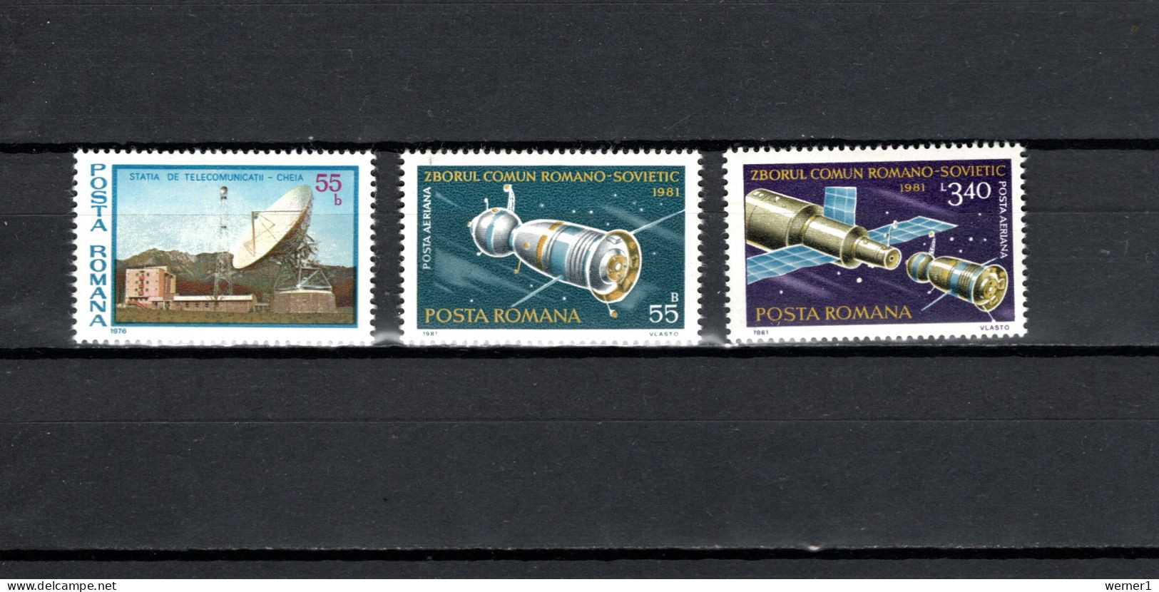 Romania 1977/1981 Space, Earth Station Cheia, Soyuz 40, 3 Stamps MNH - Europa