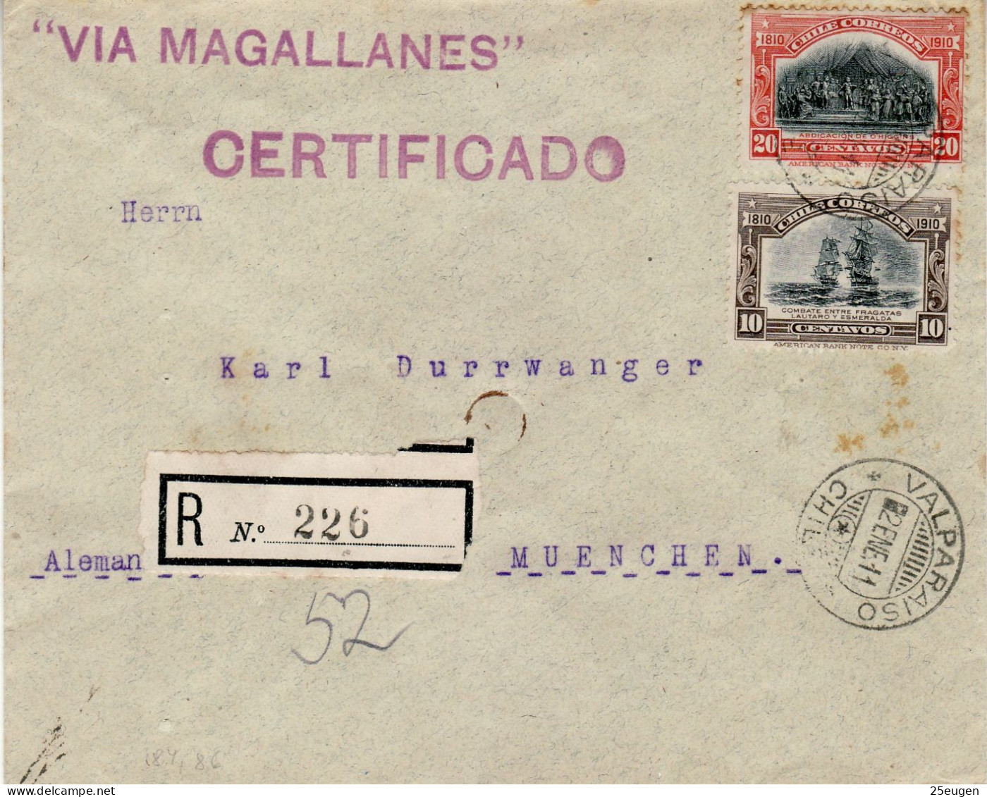 CHILE 1911 R -  LETTER SENT FROM VALPARAISO TO MUENCHEN - Cile