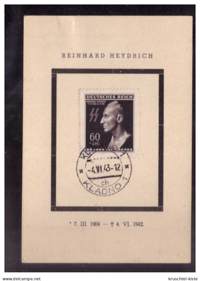 Böhmen Und Mähren (W00176) Seltenes Gedenkblatt Zum Tod Reinhard Heidrichs 4.6.1942 - Storia Postale