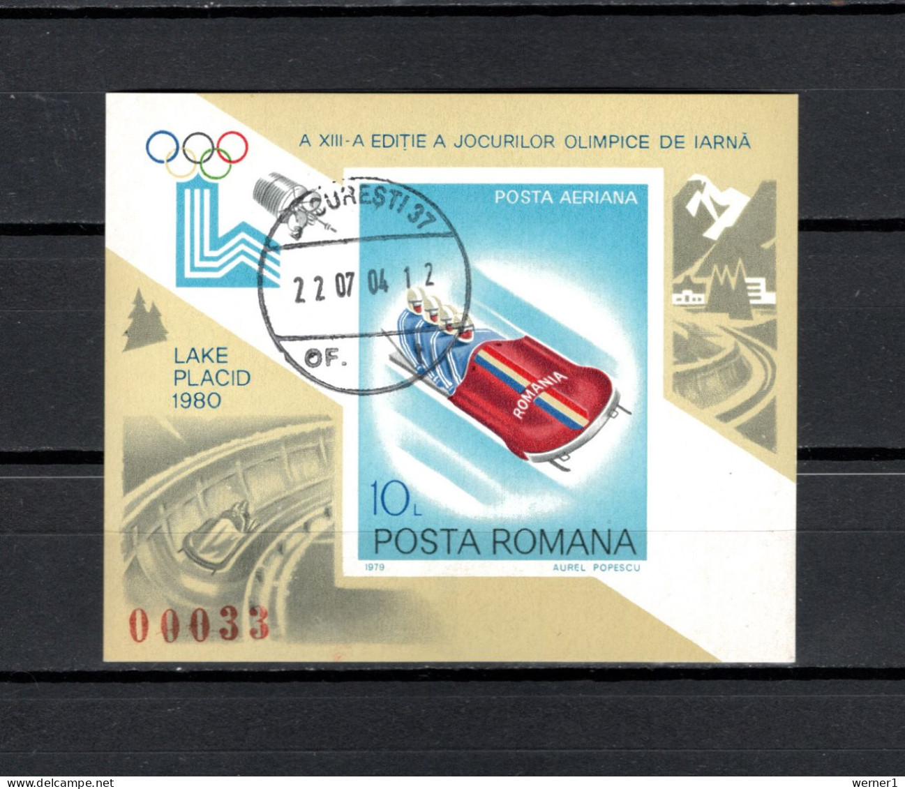 Romania 1979 Space, Olympic Games Lake Placid S/s Imperf. CTO - Europa