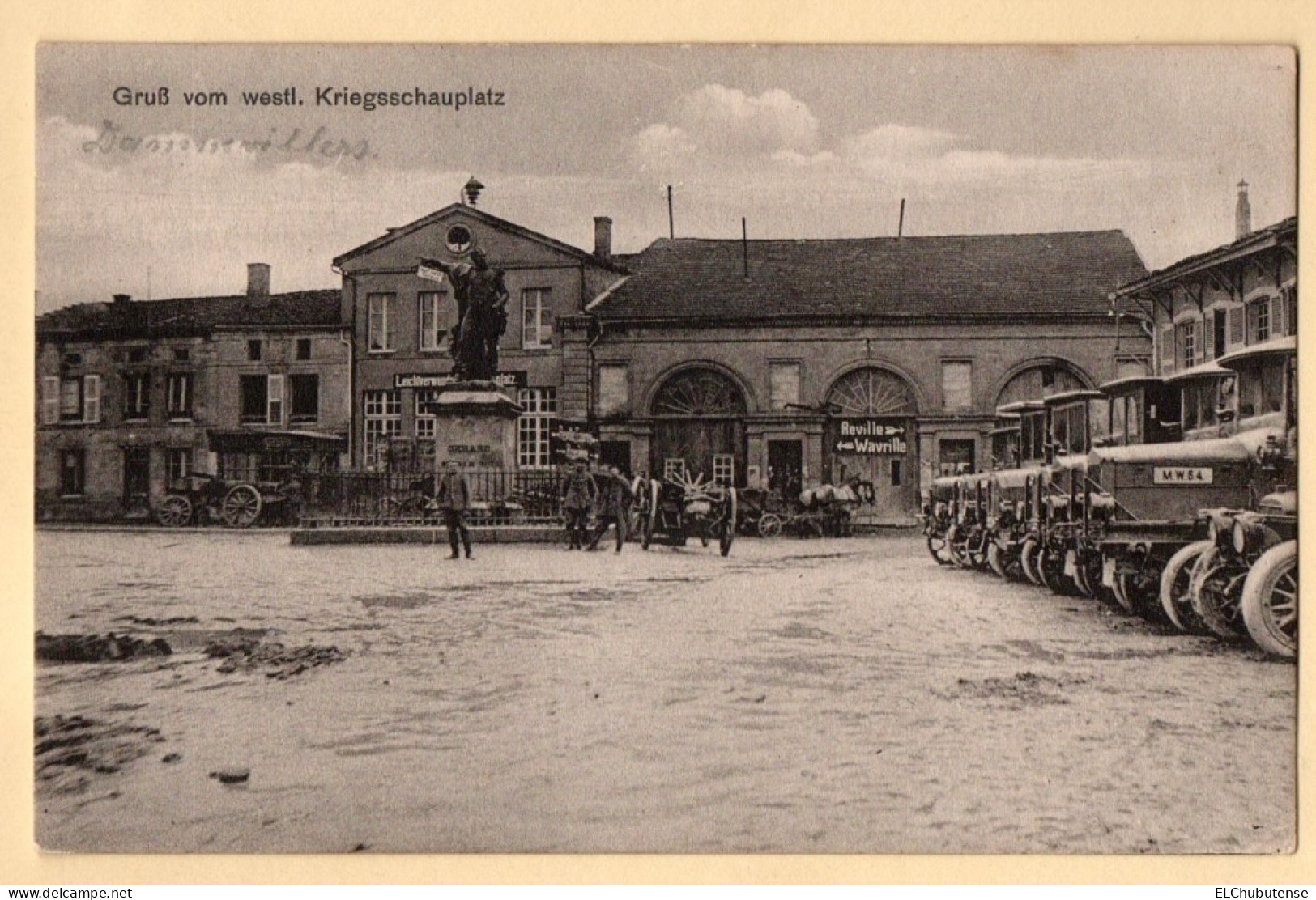 Cpa Animée Place Soldats Allemands Camions Panneaux Indicateurs - Damvillers - Meuse Guerre 14-18 WW1 Feldpost - Damvillers