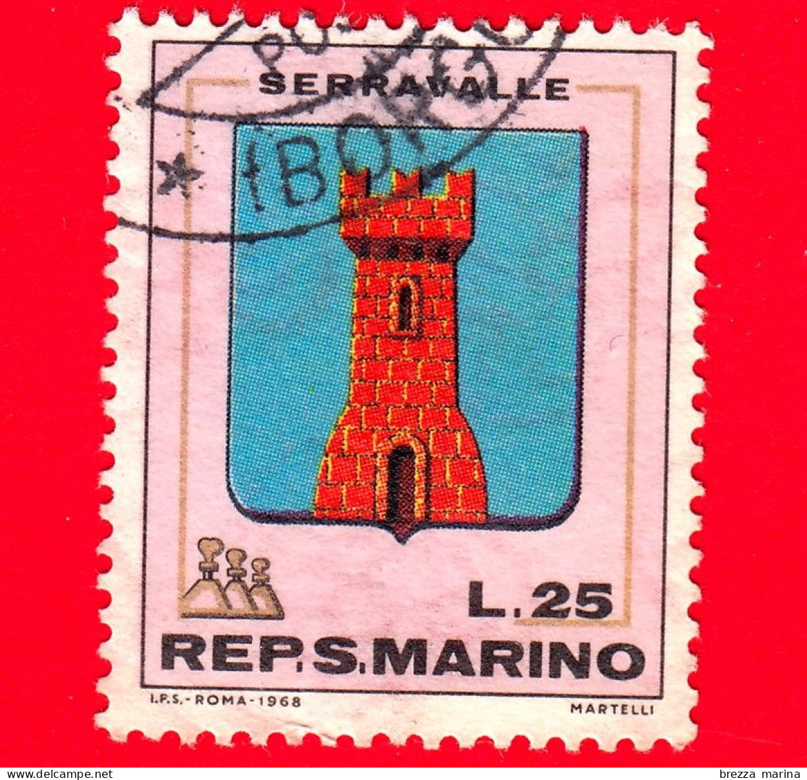 SAN MARINO - Usato - 1968 - Stemmi - Serravalle - 25 L. - Usati