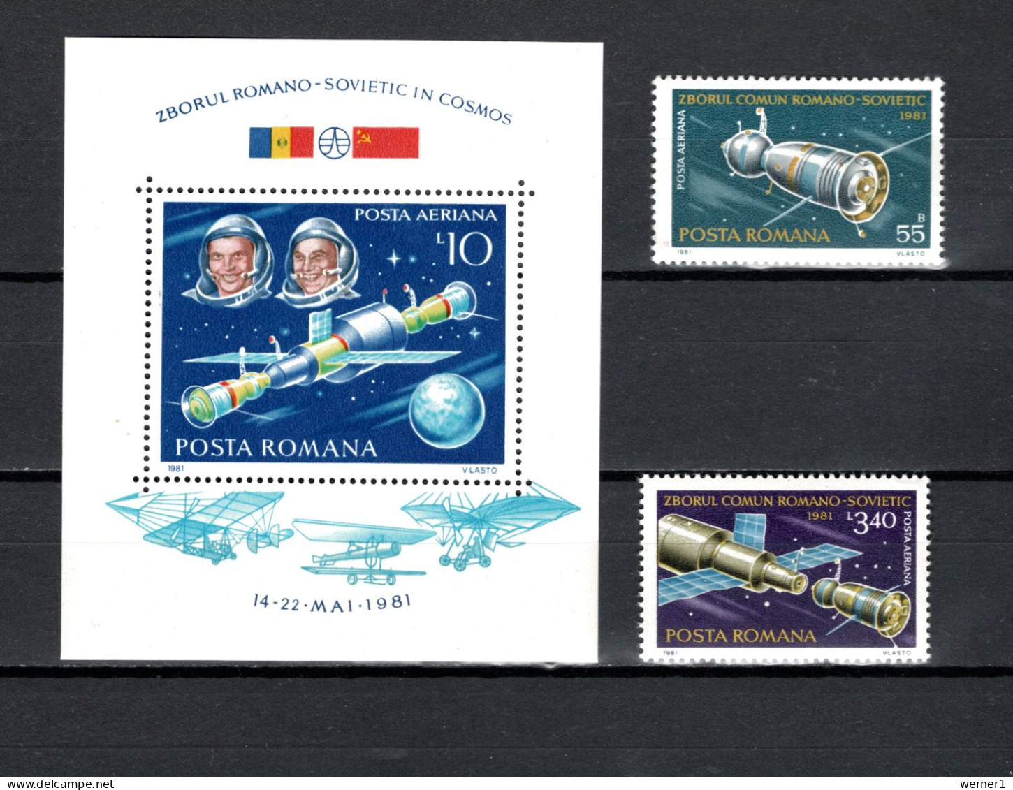 Romania 1981 Space, Soyuz 40, Joint Flight USSR - Romania Set Of 2 + S/s MNH - Europe