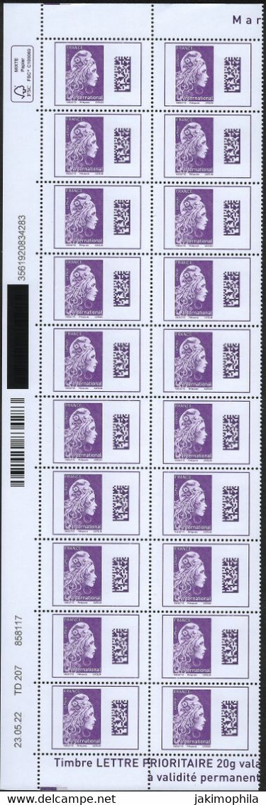 FRANCE - Y&T 5291A Marianne D'YZ Datamatrix International Violet PHILAPOSTE Coin Daté Du 23.05.22 NEUF ** - 2020-…