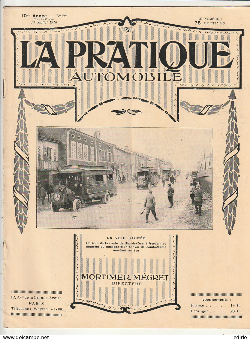 ***  REVUE ****  LA PRATIQUE AUTOMOBILE   1914 --   N° 226 -- 20 Pages Pub Et Articles - 1900 - 1949