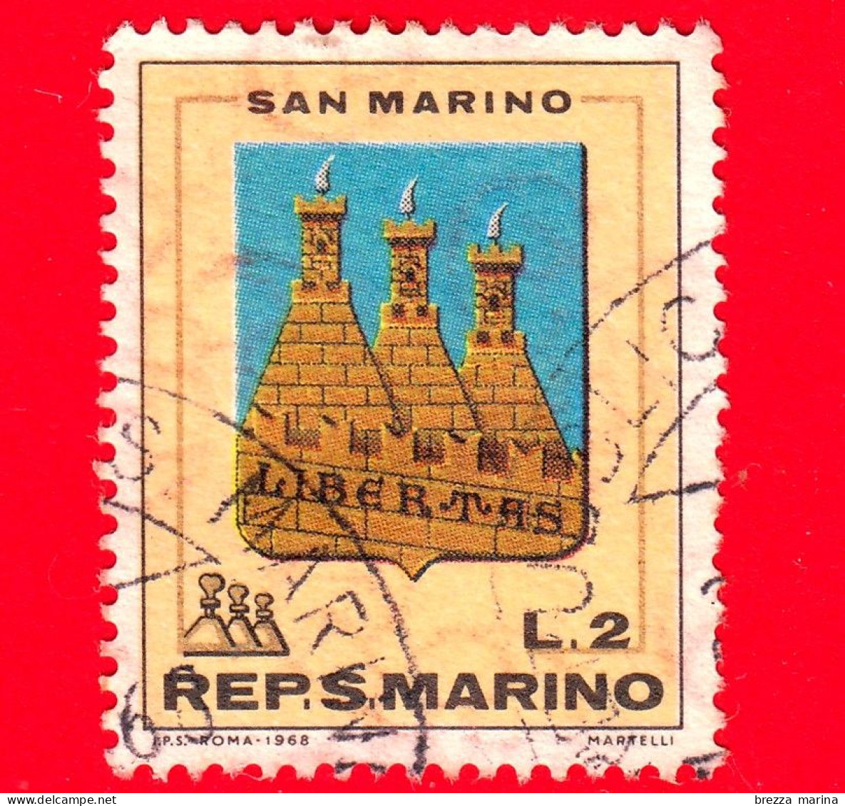 SAN MARINO - Usato - 1968 - Stemmi - San Marino - 2 L. - Used Stamps