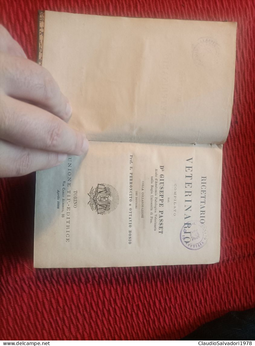 1888 Ricettario Tascabile Veterinario G. Passerà Università Di Pisa UTET - Geneeskunde, Biologie, Chemie