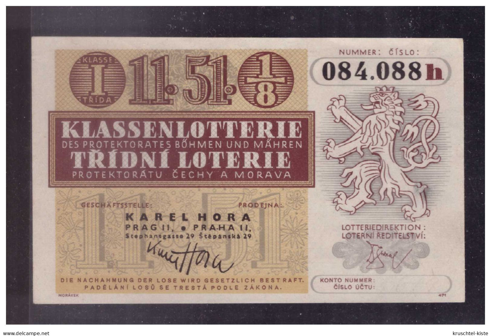 Böhmen Und Mähren (W00178) Lotterielos 1/8 Ziehung 24.6.1944 - Cartas & Documentos