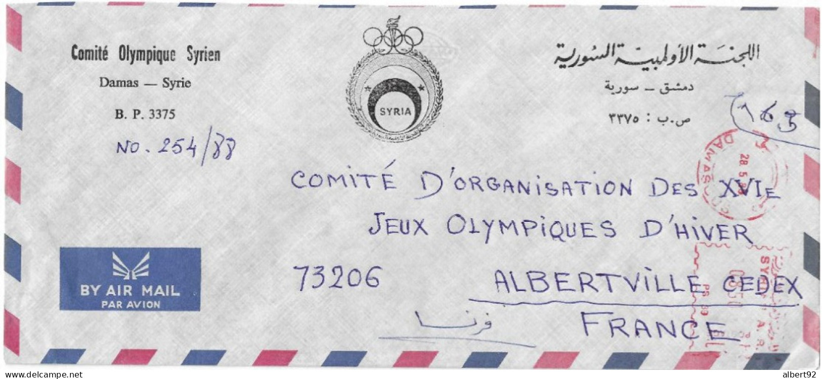 1992 Lettre Du Comité Olympique Syrien Adressée Au Comité D'Organisation Des Jeux Olympiques D'Hiver D'Albertville 1992 - Invierno 1992: Albertville