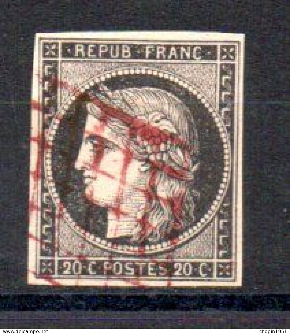 N° 3 - 20 CENTIMES NOIR  - Oblitéré GRILLE ROUGE - 1849-1850 Cérès