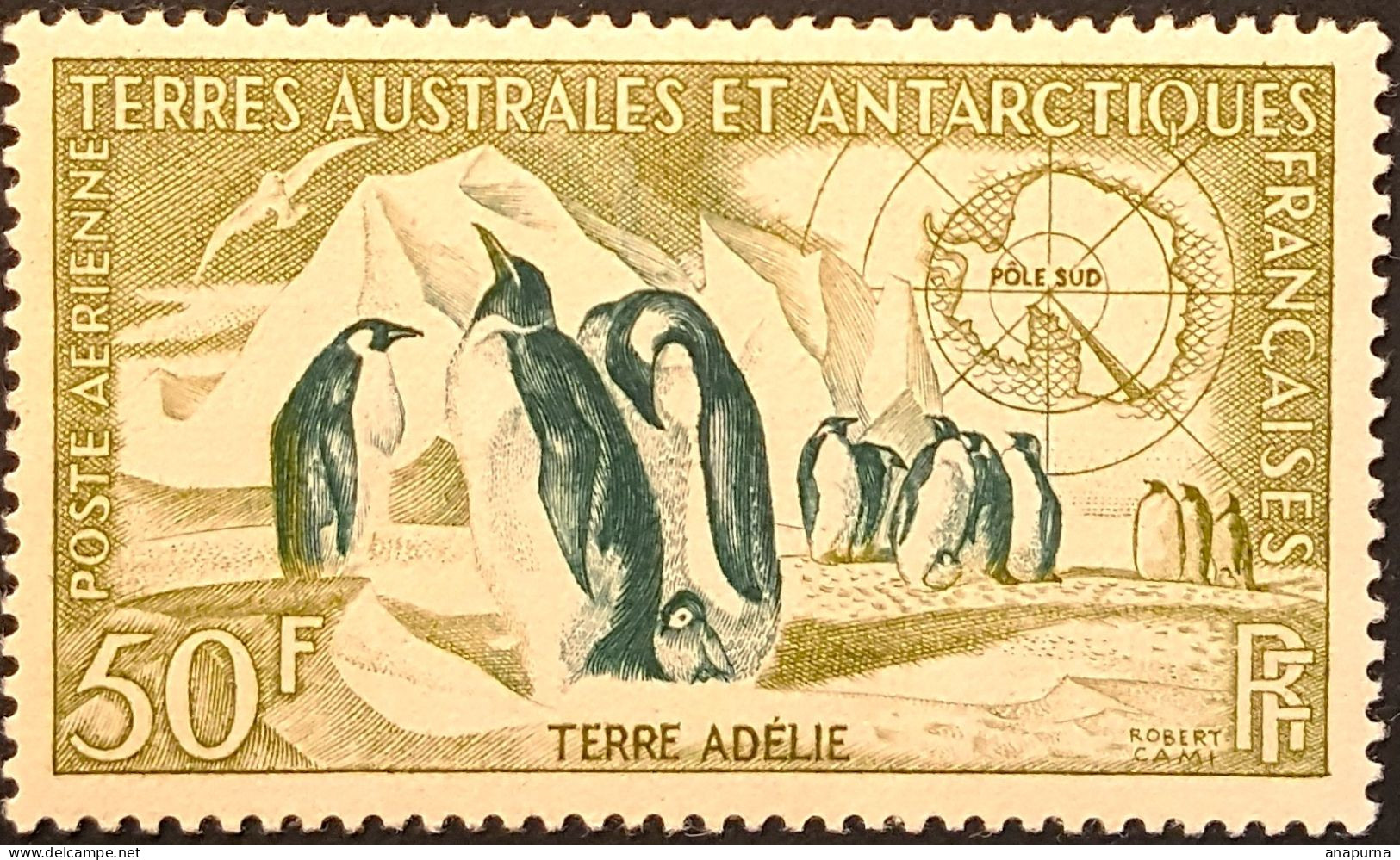 Timbre TAAF PA 2, Poste Aérienne 2, Manchots Empereurs, Sans Charnière - Unused Stamps