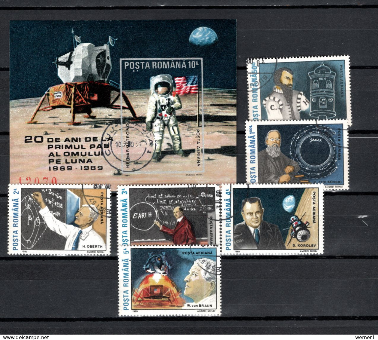 Romania 1989 Space, 20th Anniversary Of Apollo 11 Moonlanding Set Of 6 + S/s CTO - Europa