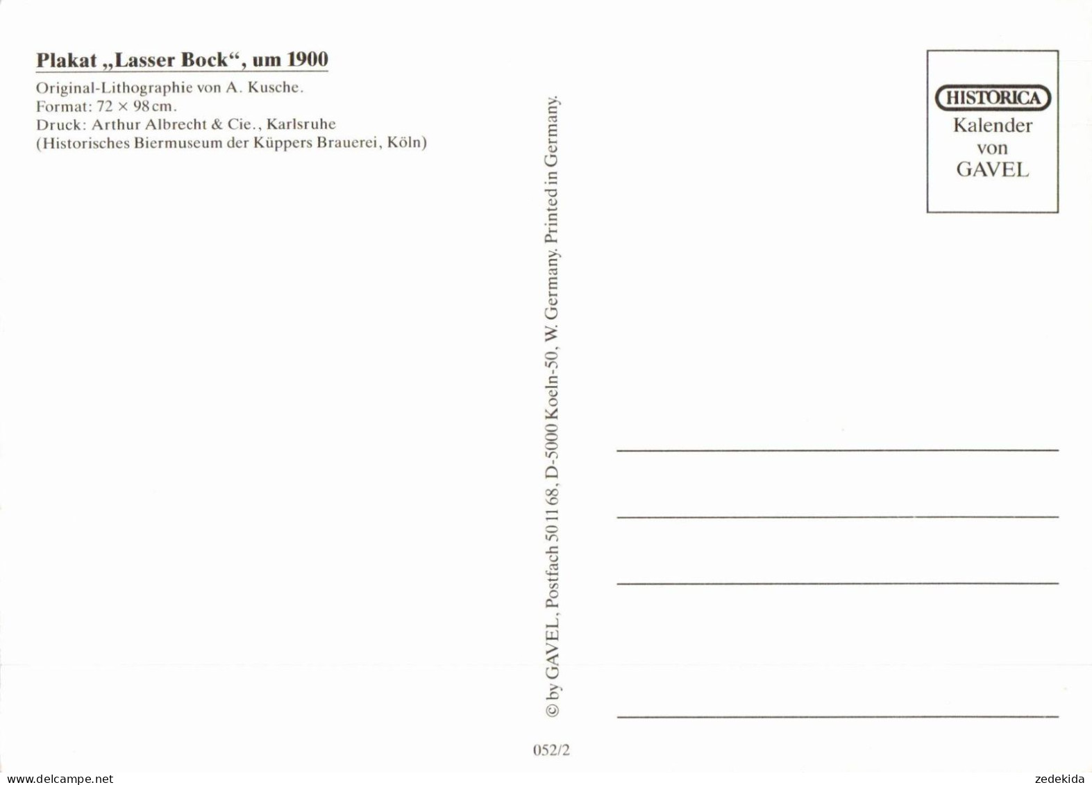 H1360 - TOP Bier Lasser Bock Bockbier Werbekarte Werbung Plakat - A. Kusche - Gavel Verlag - Publicité