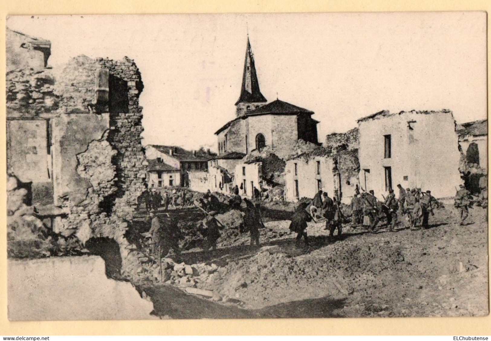 Cpa Troupes De Passage Ruines Azannes - Meuse Guerre 14-18 - Feldpost WW1 Beau Cachet MG Kompanie - Autres & Non Classés