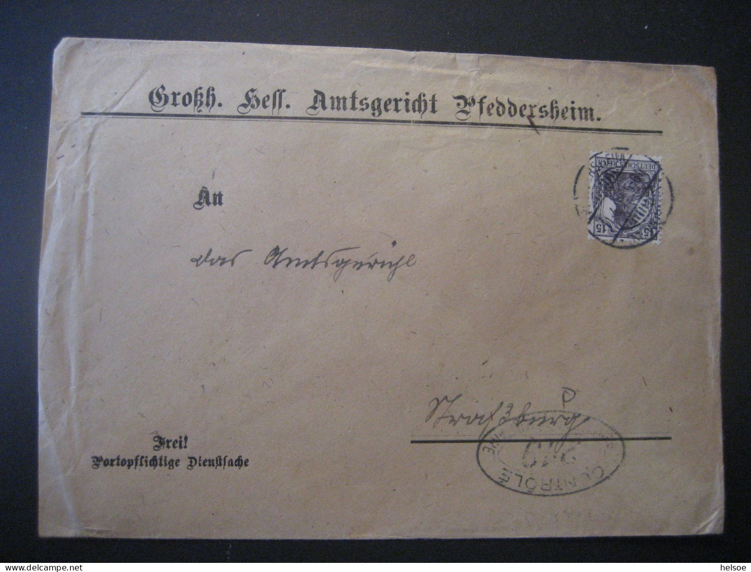 Deutsches Reich- Bedarfs-Brief Gelaufen 1919 Mit MiNr. 101 Von Pfeddersheim Nach Strassburg Im Els., Kontrollstempel 219 - Lettres & Documents