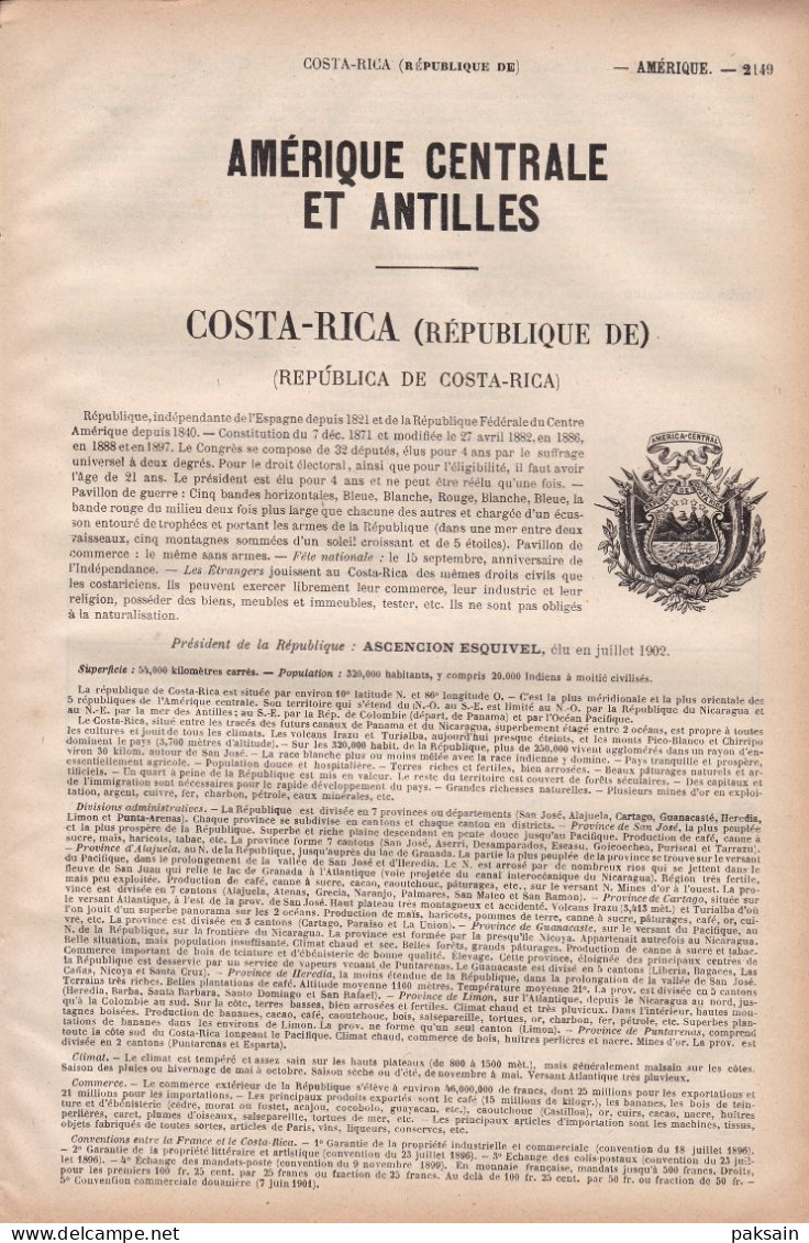 COSTA-RICA 4 Pages Annuaire Commerce DIDOT-BOTTIN 1905 étranger Amérique Du Sud San José Cartago Heredia Etc... - Historical Documents