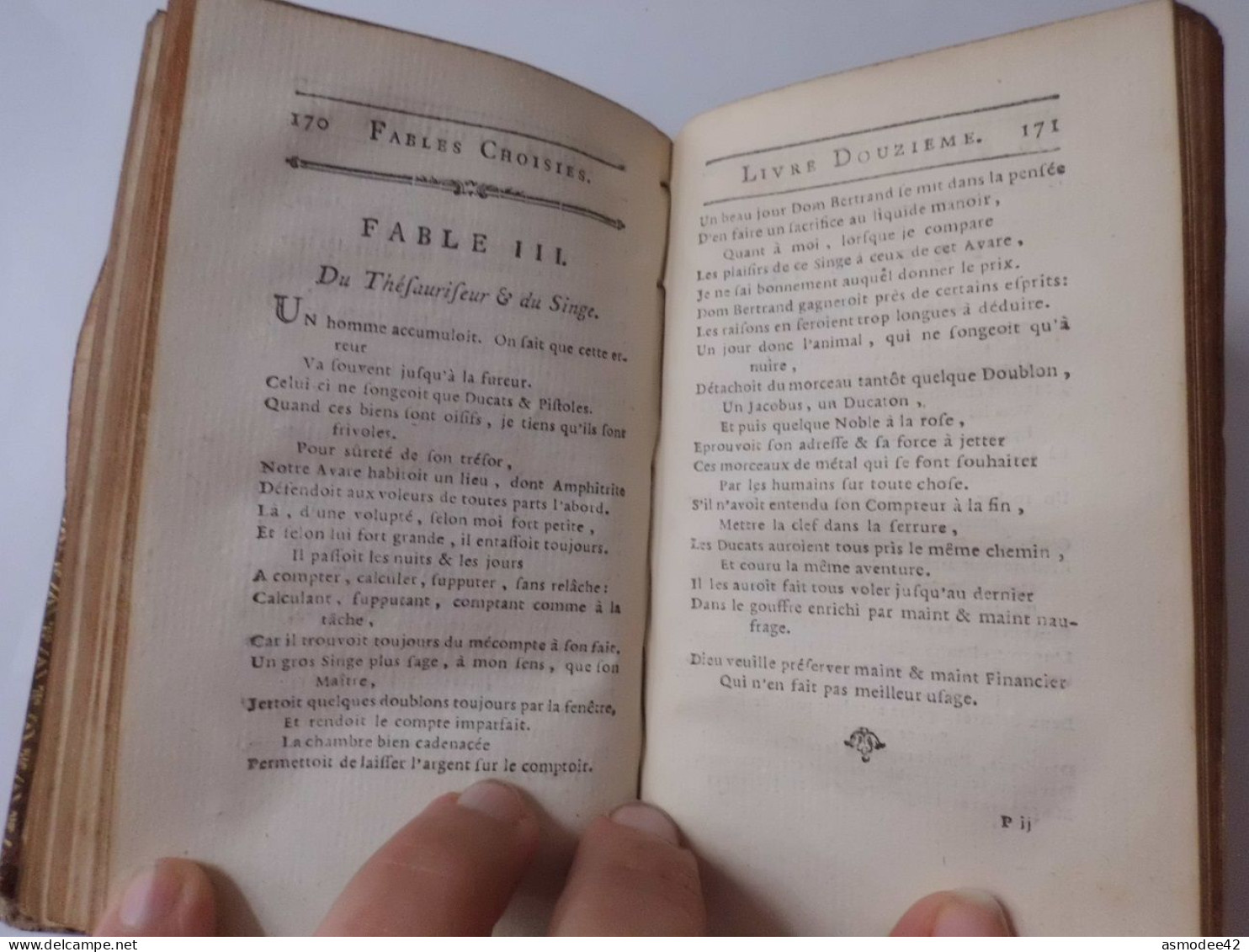 FABLES CHOISIES PAR LA FONTAINE  1780 TOME 2 SEUL DIM 12,5 X 7,5 cm LIVRE ANCIEN XVIII ème