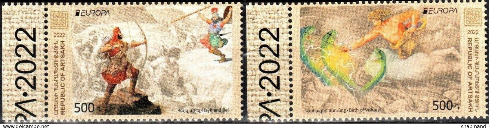 Artsakh 2022 "Europa.Epics & Legends"."Birth Of Vahagn Godoffire","King Hayk & Bel" 2v Perforated Quality:100% - Armenië