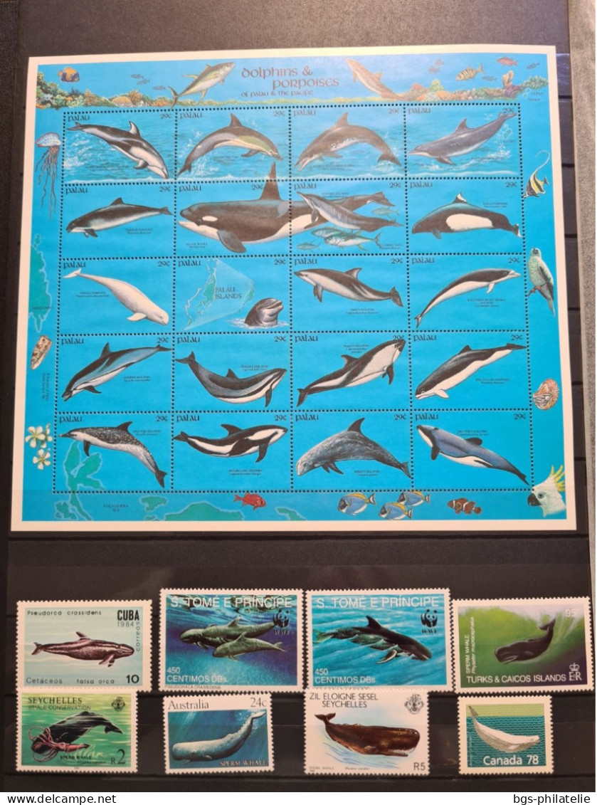 Collection de timbres sur le thème des Animaux Marins.