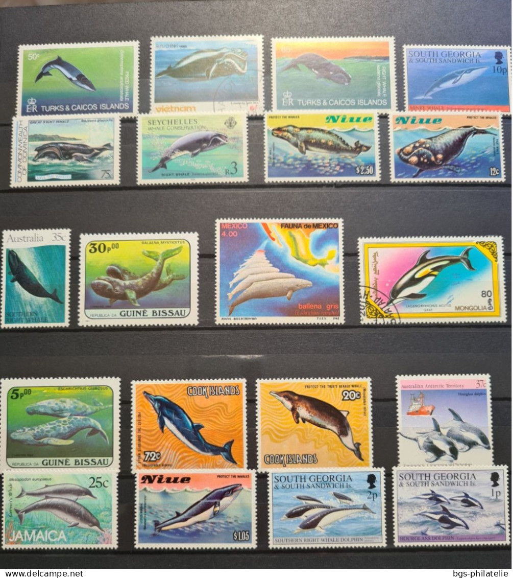 Collection de timbres sur le thème des Animaux Marins.