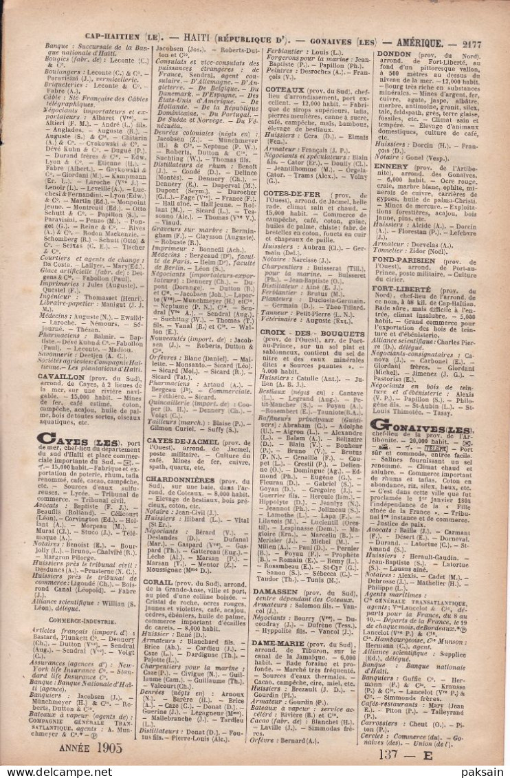 HAITI 8 Pages Annuaire Commerce DIDOT-BOTTIN 1905 étranger Amérique Du Sud Port-au-Prince Cap-Haitien Les Cayes - Historical Documents