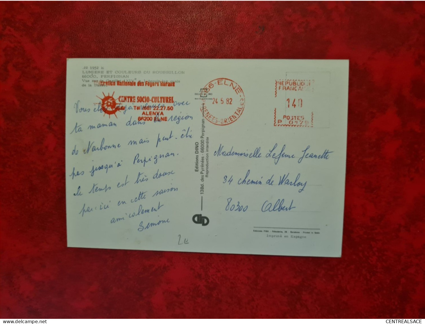 CARTES 1982 ELNE CENTRE SOCIO CULTUREL ALENYA  OBLITERATION MECANIQUE - Lettres & Documents